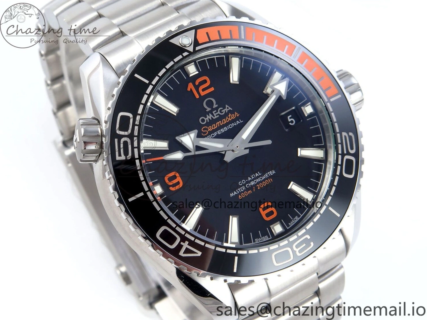0509 WrinkleFree Seamaster Planet Ocean 600M 43.5mm SS SCF 1:1 Best Edition Black Orange Bezel Black Dial on SS Bracelet A8900 Super Clone 7682
